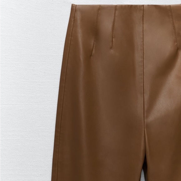Zara Brown High-Waisted Faux Leather Leggings - Picture 12 of 12